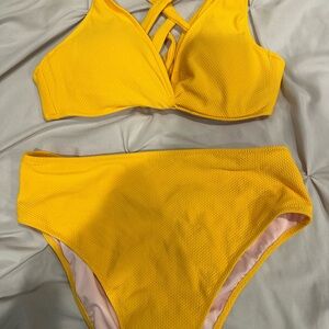 Yellow Textured Bikini Set